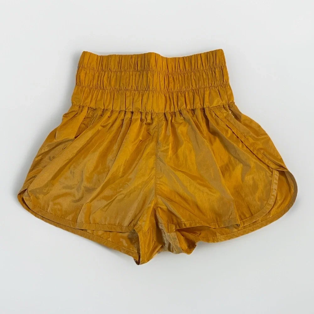 Free People FP Movement Shorts Womens Size M Gold The Way‎ Home High Rise Lined